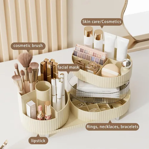 Vista 4 de DASITON Organizador de maquillaje para encimera, organizador de brochas de maquillaje giratorio de 360°, vitrina de cosméticos de gran capacidad