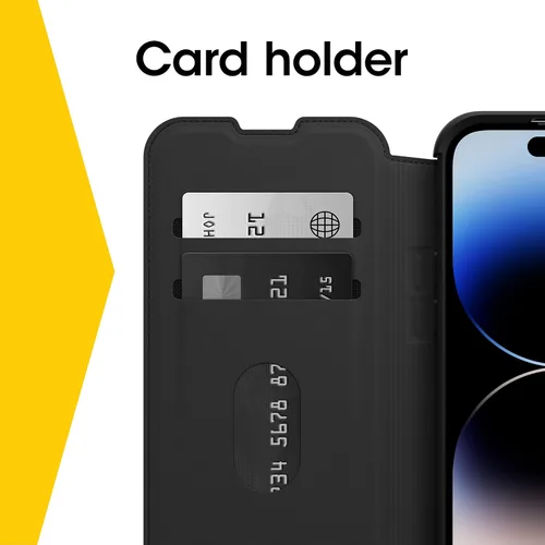 Vista 3 de OtterBox Funda para iPhone 14 Pro (solamente) Strada Series - Shadow (negro), tarjetero, piel auténtica, apta para bolsillo, funda tipo folio