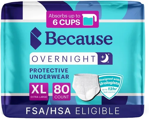 Vista 10 de Because Overnight Absorbency Pull Ups - Ropa interior desechable para incontinencia para adultos, calzoncillos nocturnos extra absorbentes