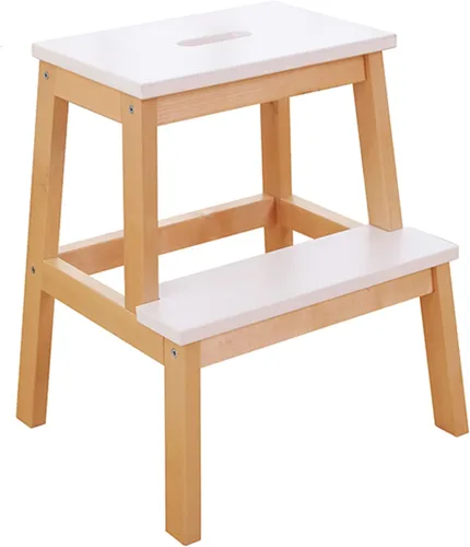 Vista 18 de QQXX Taburete de madera de 2 escalones para adultos, 400 libras, taburete portátil de cocina con mango ranurado, fácil de montar, taburetes de cama
