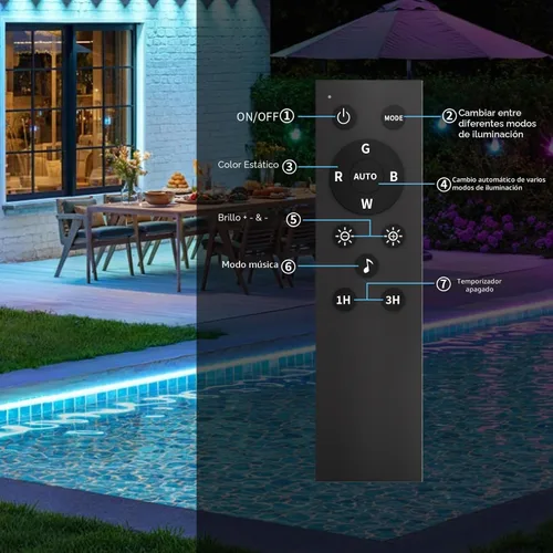 Vista 8 de KSIPZE Tira de luces LED de 15,5 m para exteriores, impermeable IP68, luces LED RGB para exteriores con botón y control de aplicación Bluetooth