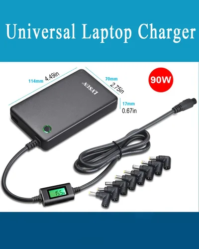 Vista 2 de Cargador universal para portátil con pantalla LCD de 90 W, adaptador de CA delgado cable de fuente de alimentación con puerto USB 5V2.1A