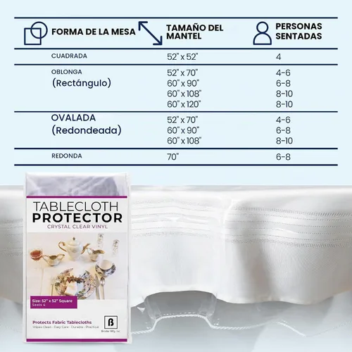 Vista 6 de BRODER MFG. INC. Protector de Mantel de Vinilo Transparente como Cristal (52"x52" Cuadrado) Protector de Mesa/Mantel Transparente Grueso