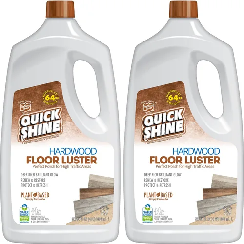 Vista 2 de Quick Shine Brillo de piso de madera dura de 64 onzas, 2 unidades Limpiador y pulido a base de plantas con carnauba Simplemente rocía y extiende