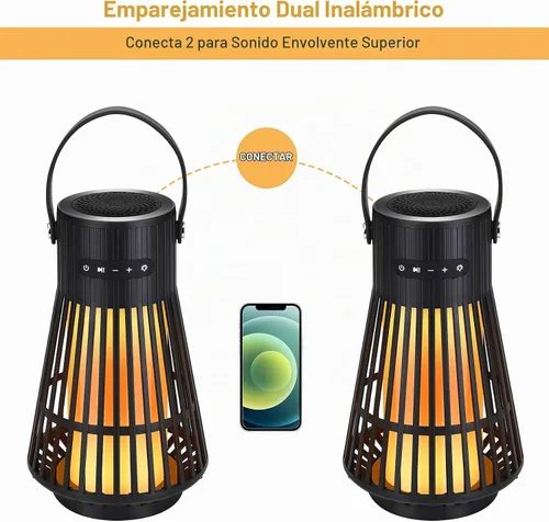 Vista 7 de Altavoz Bluetooth para exteriores con atmósfera de llama, altavoz inalámbrico LED impermeable con antorcha, sonido estéreo, accesorios geniales
