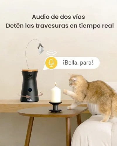 Vista 5 de Furbo 360° Cámara para Gatos: Cámara de Seguridad para Mascotas con Alertas de Miauidos, Vista Rotatoria, Lanzamiento de Golosinas con Aplicación