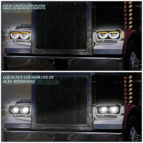 Vista 3 de DNA MOTORING HL-HAY-033-BK Par de faros delanteros LED con anillo de halo tipo U y reflector, ángulo amplio, compatible con Peterbilt 359 de Negro