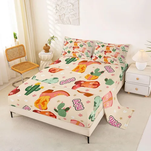 Vista 23 de Erosebridal Western Cowgirl Sheet Set Twin Western Cowboy Bed Sheets for Kids Boys Girls Horseshoe Boots Southwestern Flat Fitted Sheet Wild West