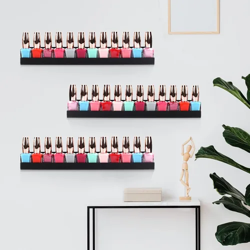 Vista 4 de evron Estantes flotantes acrílicos – Paquete de 2 estantes de pared negros para baño, dormitorio o cocina – Fácil instalación con adhesivo