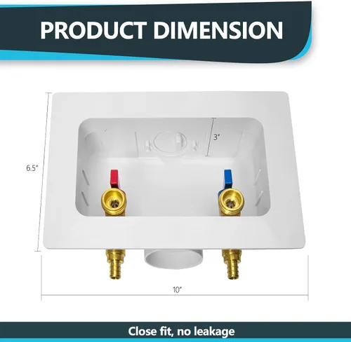 Vista 2 de Paquete de 1 caja de salida para lavadora Seelink Pex de 1/2 pulgada x 3/4 pulgadas MHT Drenaje central, caja de salida de válvula de lavadora