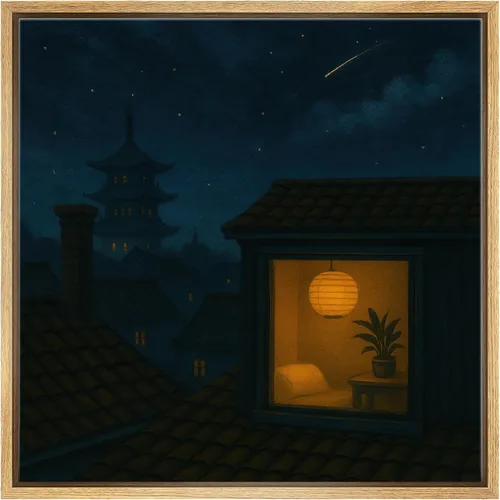 Vista 46 de SIGNWIN Lienzo enmarcado para pared, diseño retro de cielo azul y nube, paisaje, naturaleza, ilustraciones de área silvestre, bellas artes, casa