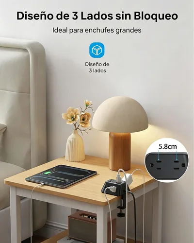 Vista 5 de Abrazadera de escritorio para tira de alimentación, protector de sobretensiones con 5 tomas de CA y 3 puertos USB, estación de carga de montaje