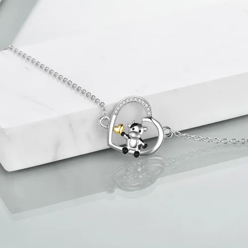 Vista 5 de POPLYKE Pulsera de plata de ley 925 con infinitovacaalacruzcorazón para mamá e hija, joyería de cumpleaños