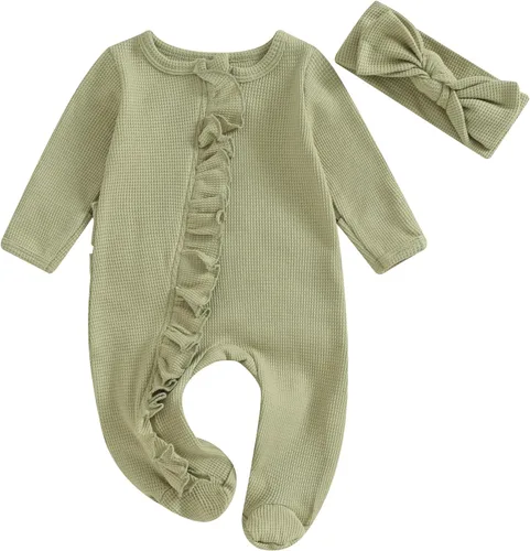 Vista 2 de Ropa para bebé recién nacida, con volantes, con cremallera, para llegar a casa, ropa de otoñoinvierno de 0 a 12 meses