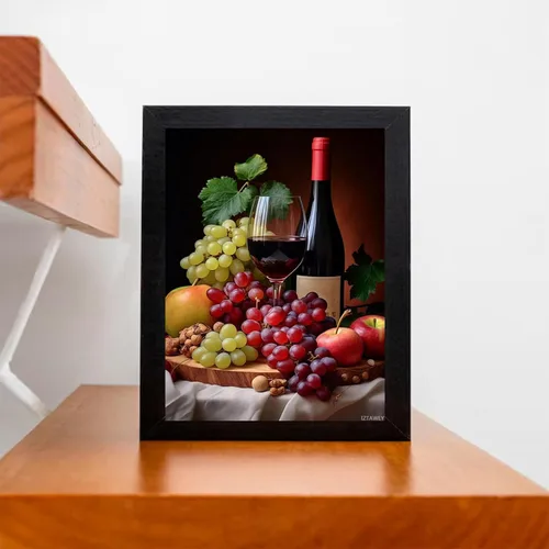 Vista 3 de IZTAWEY Lienzo decorativo para pared de cocina rústica, vino tinto y frutas de primera calidad para decoración de pared, impresiones de pintura