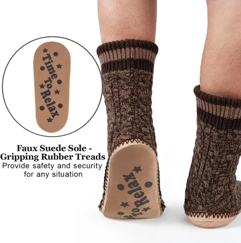 Vista 2 de Calcetines tipo pantufla para hombre, calcetines de invierno de punto trenzado, antideslizantes, cálidos, acogedores y suaves para interiores