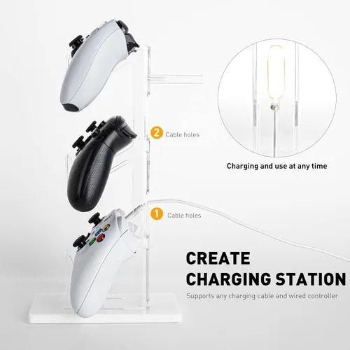 Vista 23 de OAPRIRE Headset and Controller Stand with Lights, 2 Tier Acrylic Game Controller Holder, Controller and Headset Stand for Desktop,Universal Design