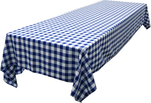 Vista 4 de LA Linen Mantel rectangular de poliéster Gingham a cuadros 60 por 84 pulgadas, blanco y verde oscuro