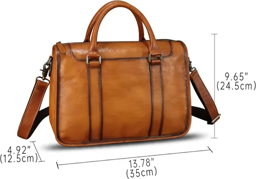 Vista 5 de Maletín de cuero genuino para hombre, bolso de hombro de cuero real vintage, bolso cruzado para computadora portátil