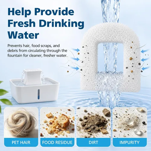 Vista 4 de 15 Pcs Cat Water Fountain Foam Filter for PetSafe Drinkwell Water Fountain White
