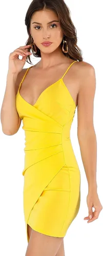 Vista 4 de Verdusa Vestido sexy fruncido lateral asimétrico con cuello en V para mujer