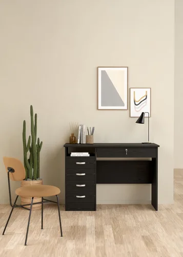 Vista 2 de Tvilum Escritorio con 5 cajones, grano de madera negro