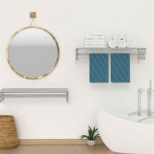 Vista 3 de Extendable Stainless Steel Clothes Drying Racks, Wall Mounted Laundry Drying Rack, Space-Saver Stainless Steel Accordion Retractable Drying Rack