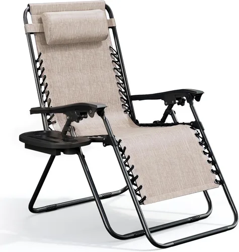Vista 10 de Nestl Sillas de gravedad cero, juego de 2, silla de patio al aire libre con almohadas y bandejas portavasos, silla reclinable plegable de malla