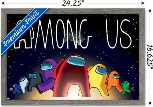 Vista 3 de Among Us - Póster de pared del universo, 22.4 pulgadas de largo x 14.7 pulgadas de ancho, versión enmarcada de madera de granero