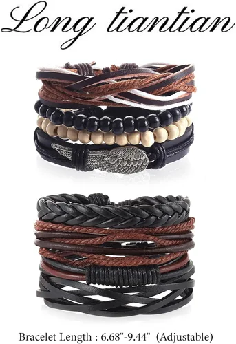 Vista 7 de Long tiantian Pulseras de cuero para hombre, estilo hippie, apilables, estilo bohemio, trenzadas, de los años 70, trajes de joyería para hombres