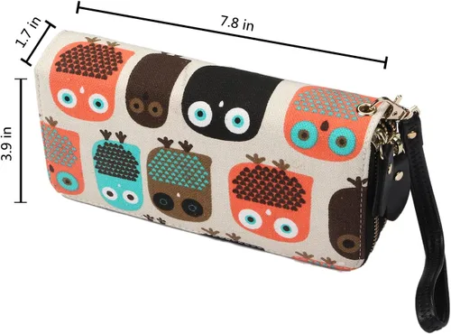 Vista 2 de LATH.PIN Cartera con cremallera para mujer, diseño de búho, monedero de lona con bolsillo para monedas y correa, Cute Owl, Cartera Rfid