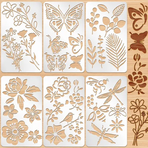 Vista 7 de Lewtemi - Juego de 6 plantillas de metal para diarios, plantillas de acero inoxidable para planificadores de diarios, plantillas para quemar madera