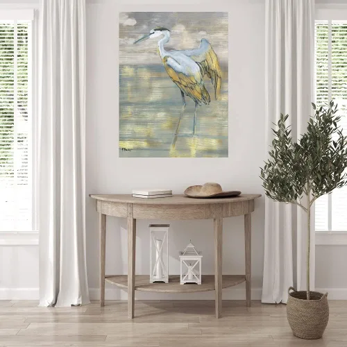 Vista 4 de Fine Art Canvas Lienzo decorativo de pared de garza azul dorado por el artista Paul Brent para sala de estar, dormitorio, baño, cocina, oficina