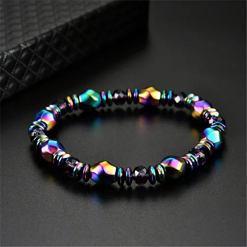 Vista 4 de Dearanswer - Pulsera de cadena de cuentas de hematita, pulseras elásticas de piedra magnética de obsidiana, pulsera de tobillo para hombres