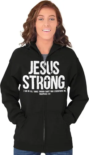 Vista 5 de Jesús Strong Philippians 413 Biblia Zip Up Sudadera con capucha para hombre para mujer