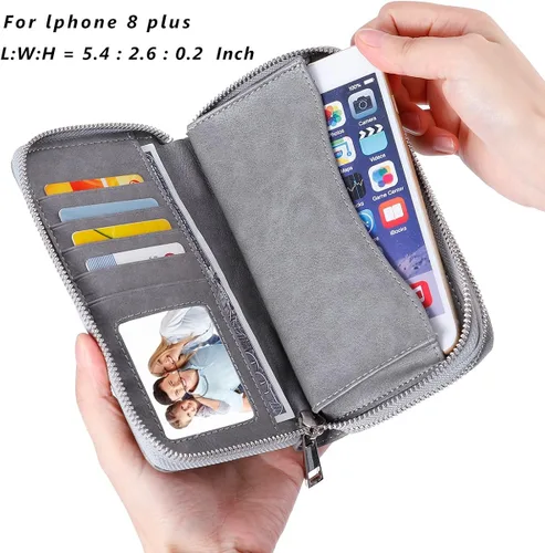 Vista 3 de HAWEE - Cartera para teléfono celular, con dos cierres y correa larga extraíble para la muñeca, para mujer