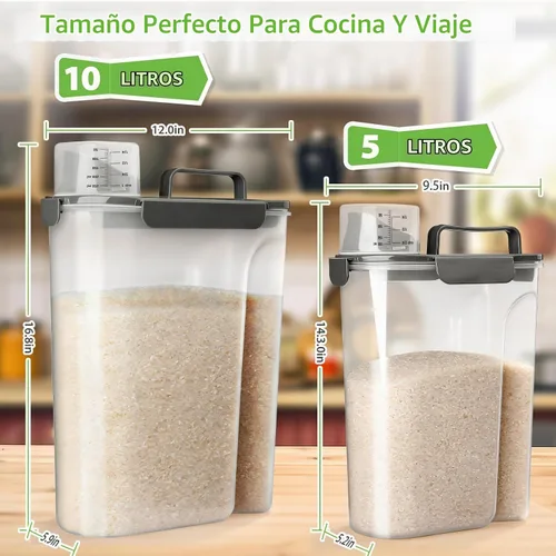 Vista 3 de Viretec Recipiente de almacenamiento de arroz, dispensador hermético de alimentos secos de 15 a 20 libras, recipiente de comida para mascotas