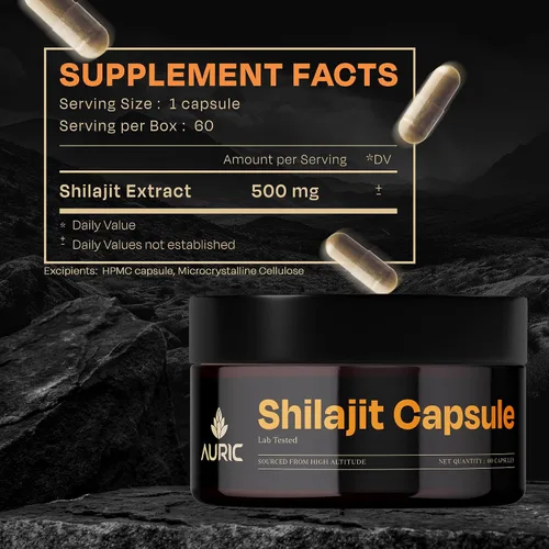 Vista 4 de Auric Shilajit/Shilajeet Energy 60 Cápsulas Shilajit puro probado en laboratorio