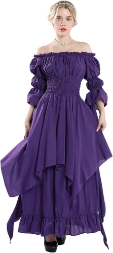 Vista 12 de Vestido renacentista para mujer, vestido victoriano, vestido de novia de Beige