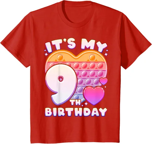 Vista 3 de Pop-it Birthday Girl 9 años de edad, Push it Pop Fidget Bubble Camiseta, Negro