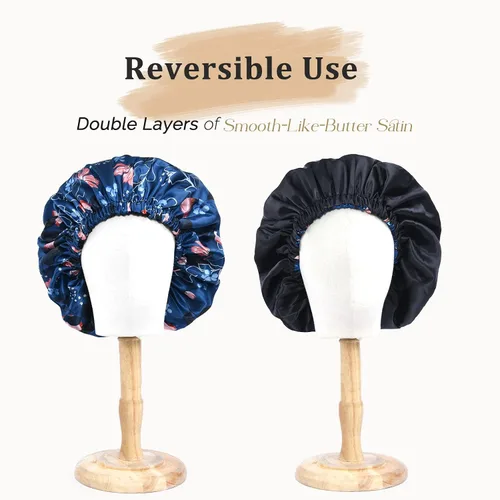 Vista 3 de YANIBEST Gorro de satén de doble capa de seda ajustable para el pelo para dormir para mujeres, cabello natural rizado para mamá