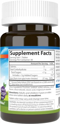 Vista 2 de Carlson Hierro masticable, 27 mg, absorción superior, 30 comprimidos masticables Uva; Producción de energía; Bienestar óptimo