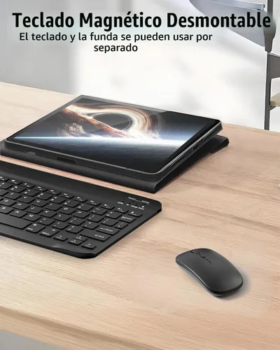 Vista 9 de TUNKARMOR Funda para teclado para Tab A9 de 8.7 pulgadas (2023) - Funda delgada con teclado desmontable y ratón con soporte para bolígrafo, función