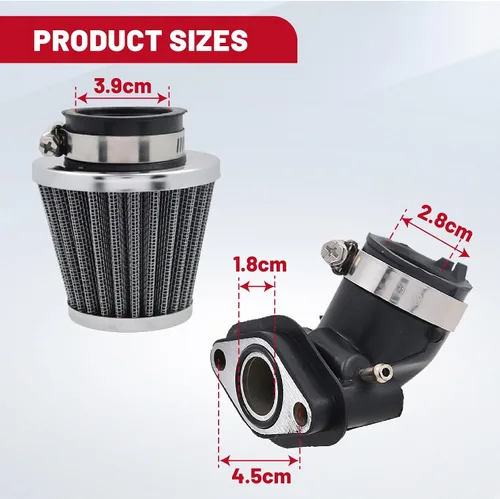 Vista 5 de NIMTEK GY6 - Carburador de 50 cc para scooter de 49 cc, 50 cc, GY6, 4 tiempos, Taotao, Go Kart, ciclomotor, PD18J, carburador 139QMB con colector