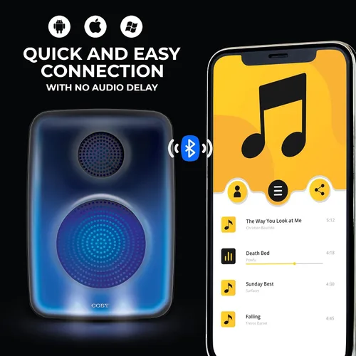 Vista 6 de Coby Spectra True - Altavoz Bluetooth inalámbrico, altavoz portátil con 5 modos de luz y micrófono, radio FM, batería recargable, USB, micro USB