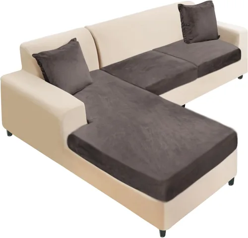 Vista 48 de NAISI Fundas de cojín de sofá de terciopelo elásticas de 1 pieza, fundas de asiento de sofá o respaldo, fundas suaves individuales para sofá Beige