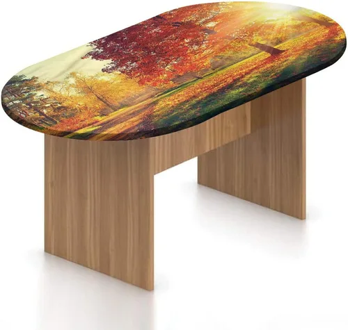 Vista 12 de XISUNYA Mantel ovalado ajustable de poliéster elástico para otoño, árboles de otoño con hojas descoloridas, se adapta a mesas ovaladas de hasta 36 x