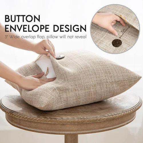 Vista 3 de Funda decorativa de lino Phantoscope para almohadones, con botón, 18" x 18