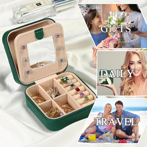Vista 7 de Joyero de moda para niñas y mujeres, joyero verde para niñas, joyero de viaje imprescindible para niñas, joyero de viaje pequeño para niñas, regalo