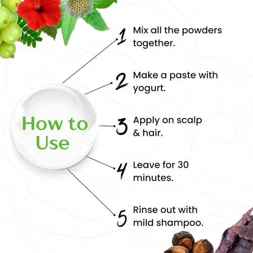Vista 6 de Havintha Amla, Reetha, Shikakai, Bhringraj e Hibiscus en polvo para el cuidado del cabello (cada uno 1.76 oz)